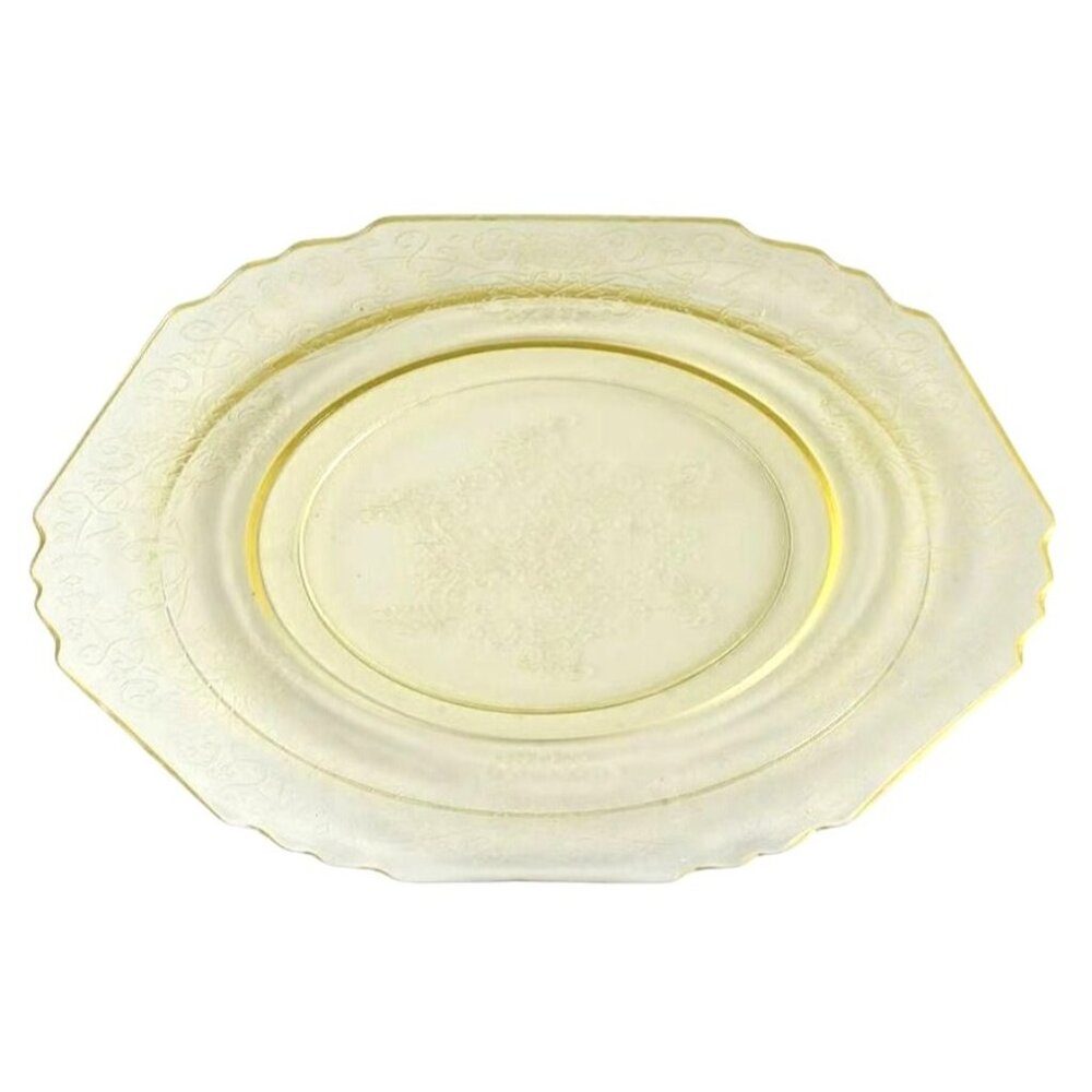 Vintage Hazel-Atlas Florentine Yellow Depression Glass Plates Set Of 2 Floral De